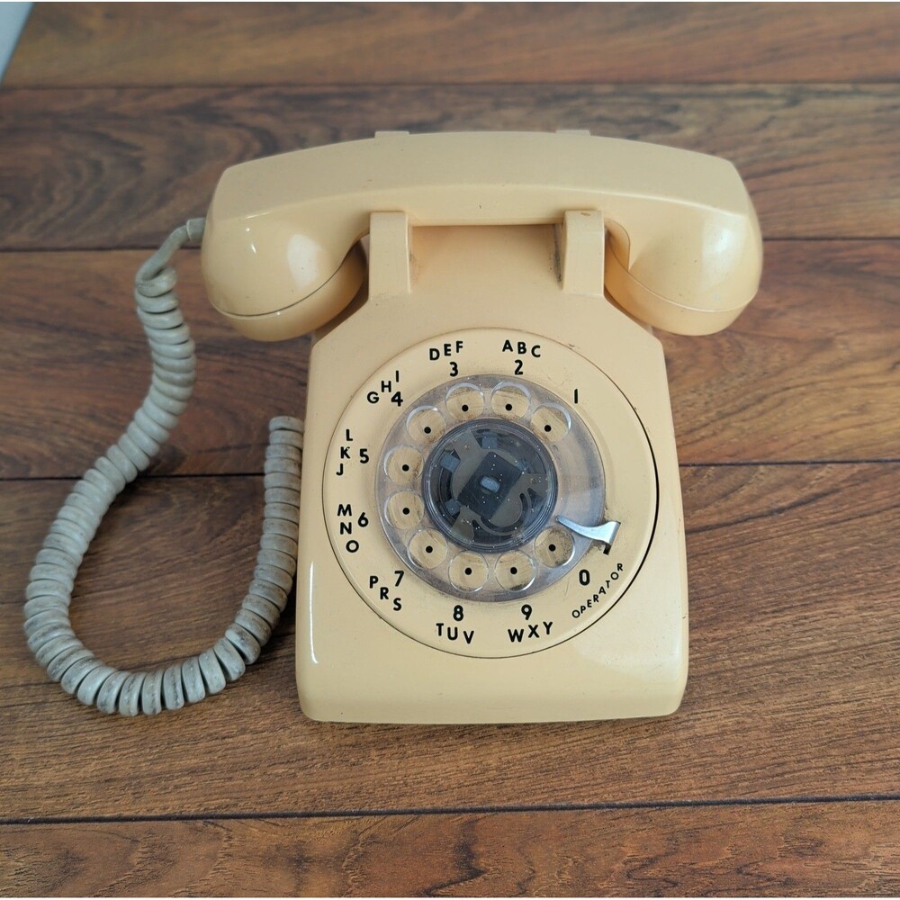 Vintage ITT Rotary Dial Desk Telephone Beige Cream 1960s Mid-Century Phone